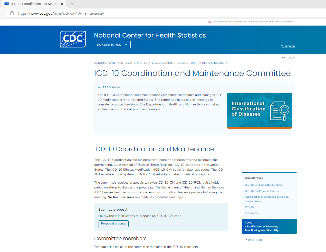 Thumbnail of ICD-10 Coordination and Maintenance Committee Webpage